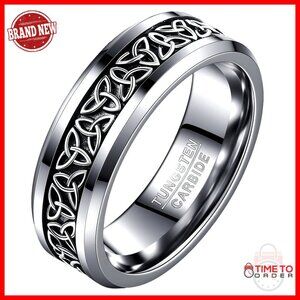 Tungsten Celtic Knot Wedding Band Sterling Silver Inlay Size 11
